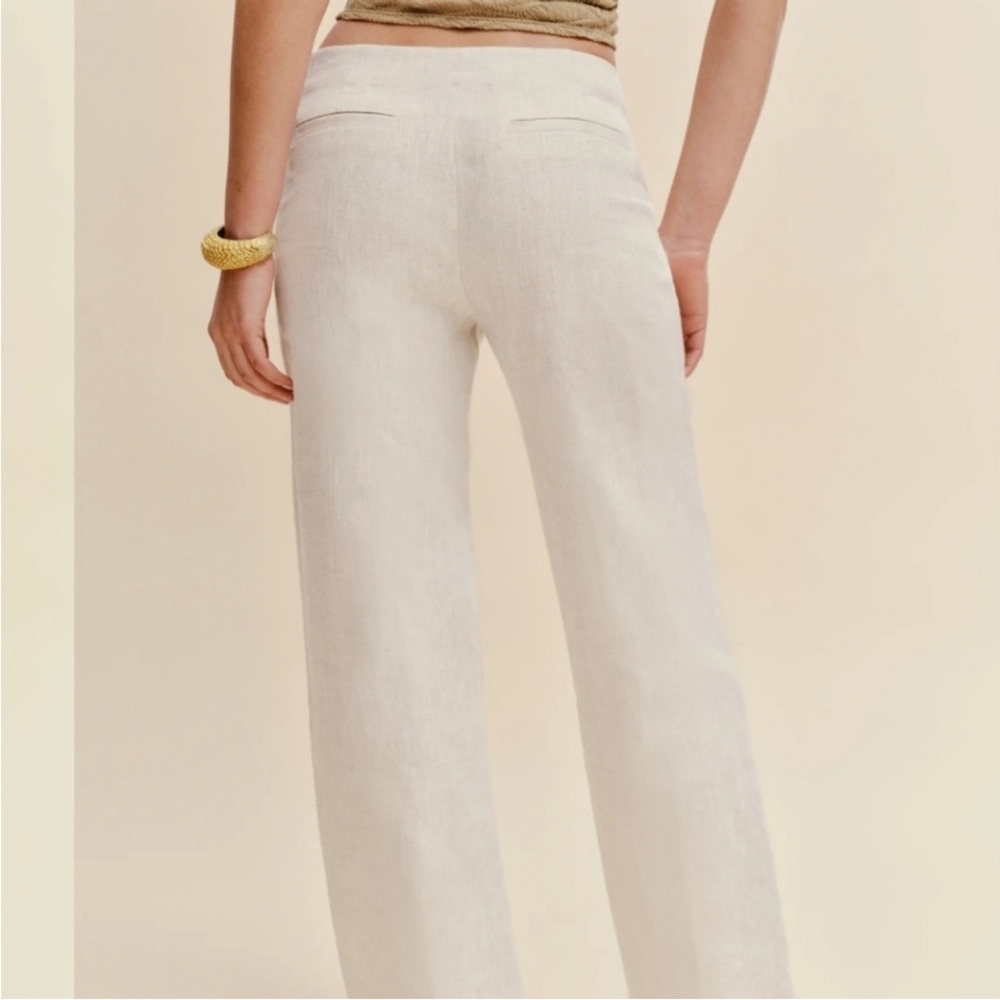 Reformation Linen Pants Vida Low Rise Oatmeal 2 - Picture 4 of 16